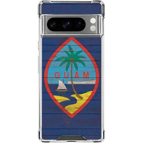 Guam Flag Dark Wood Google Pixel 8 Pro Clear Case